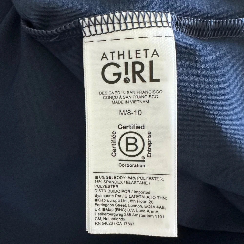 Athleta Girl Navy Blue School Day Polo Shirt Short Sleeve Size M 8-10 Uniform